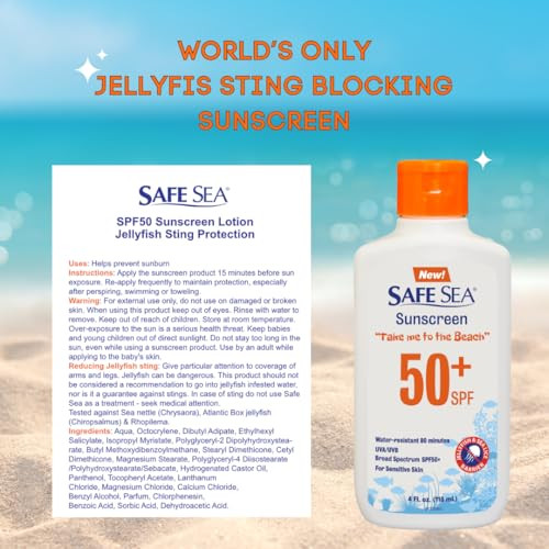 SAFE SEA Jellyfish Sting-Blocking SPF 50+ Sunscreen Bottle 4.0 oz 2 Pack