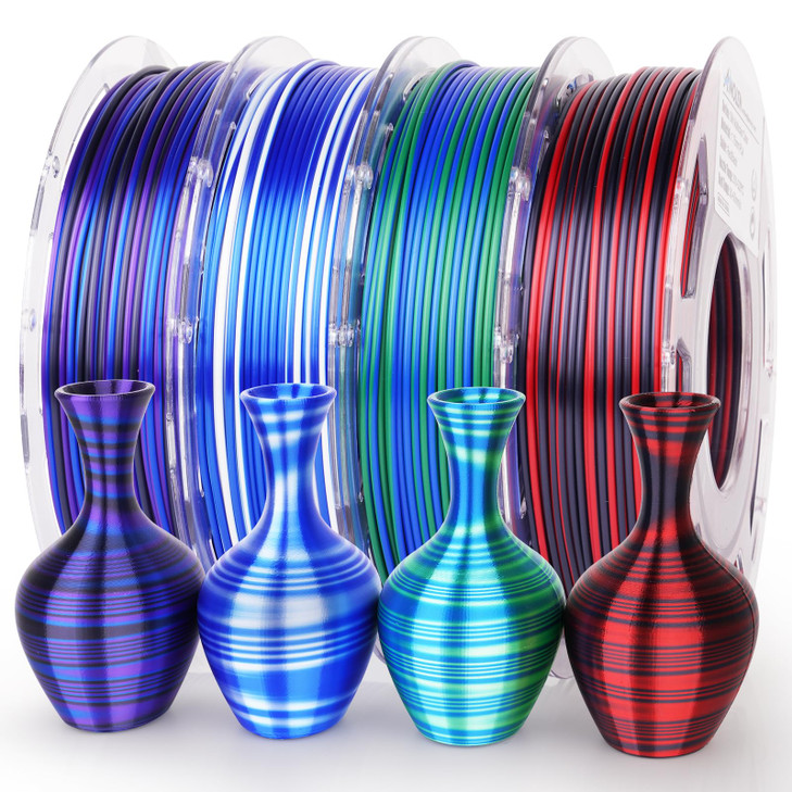 AMOLEN Silk PLA 3D Printer Filament Bundle, Multicolor Gradient Rainbow PLA 1.75mm Pack, Shiny Fast Color Change 3D