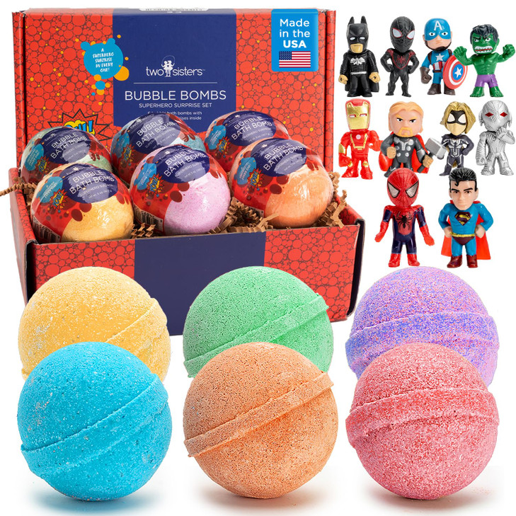 Superhero Bath Bombs for Kids with Surprise Hero Toys Inside, 6 Pack