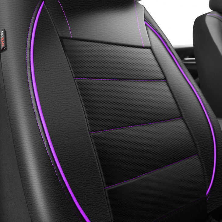 CAR PASS Universal FIT Piping Leather Two Front Seat Covers, Waterproof Faux Leather for SUV Sedan Van Truck, Airbag