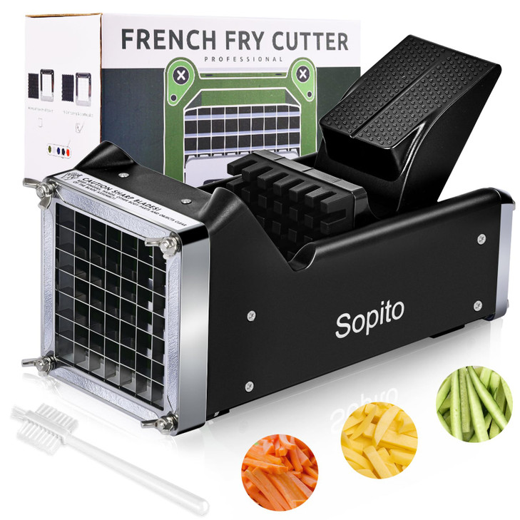 Sopito French Fry Cutter, 1/2 Inch Stainless Steel Blade, Black