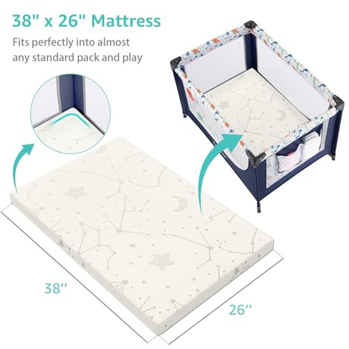 YENING Bamboo Pack and Play Mattress Pad Breathable 38x26 Waterproof Baby Mattress for Pack N Play Matress Topper