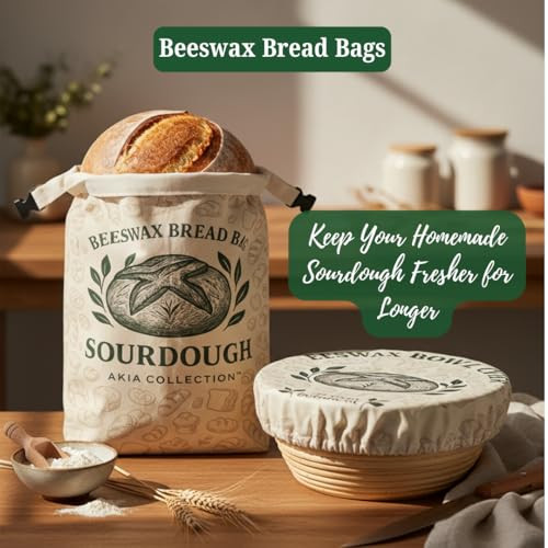 Beeswax Bread Bags for Sourdough & Homemade Bread, 2 XL Reusable Cotton