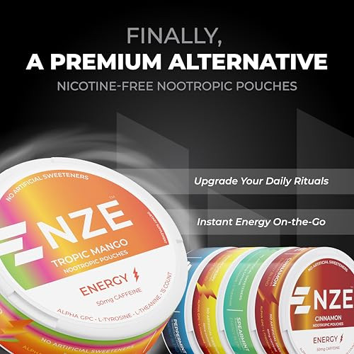 NZE Caffeine Nootropic Pouches (Variety Pack) - Energy Pouches with 50mg Caffeine, Alpha GPC, L-Tyrosine & L-Theanine
