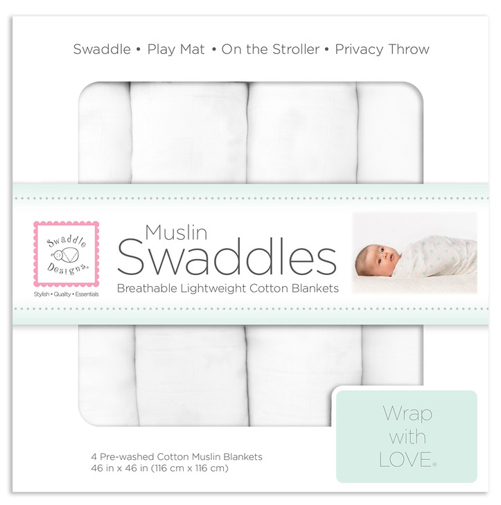 SwaddleDesigns Cotton Muslin Swaddle Blankets, Set of 4, Receiving Blankets for Baby Boys & Girls, Best Shower Gift,