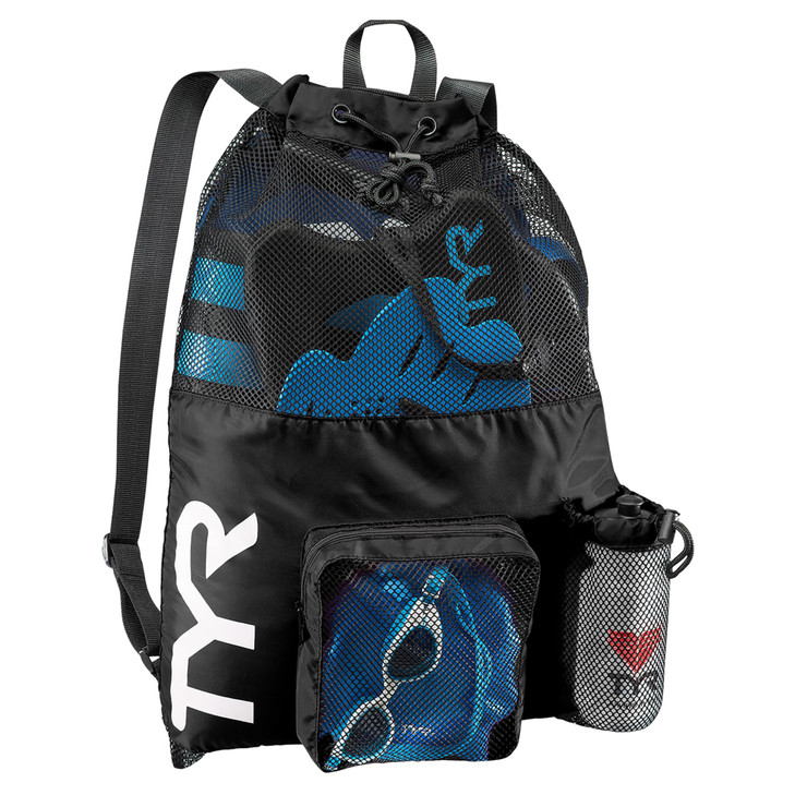 TYR Big Mesh Mummy Backpack - Ventilated Swim & Gym Gear Bag, Black