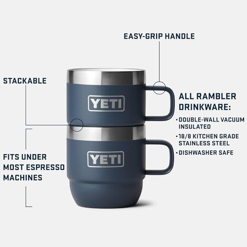 YETI Rambler 6 oz Stackable Mug, Stainless Steel, Vacuum Insulated Espresso/Coffee Mug, 2 Pack, Black