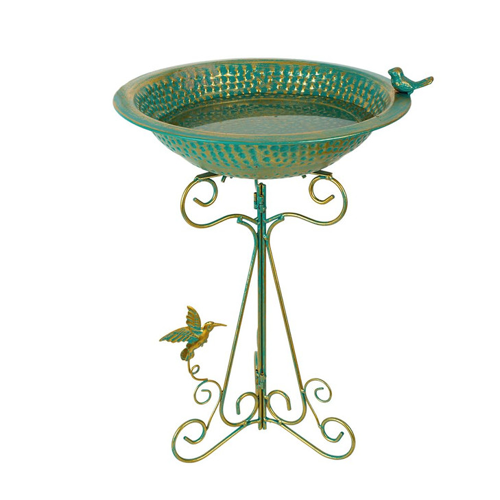 dreamysoul Bird Bath 13" Dia Bowl, Metal Birdbath with Mesh Feeder, Pedestal Bird Baths for Outside Outdoors Garden