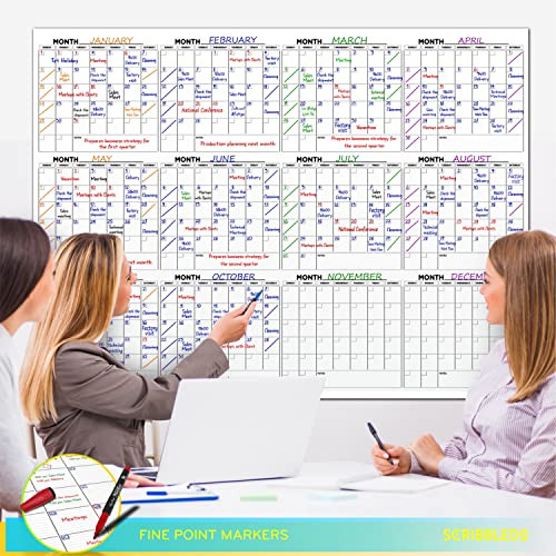 Large 36"x48" White Board Calendar for Wall 12 Month Planner Board Big Dry Erase Wall Calendar Monthly Large Includes