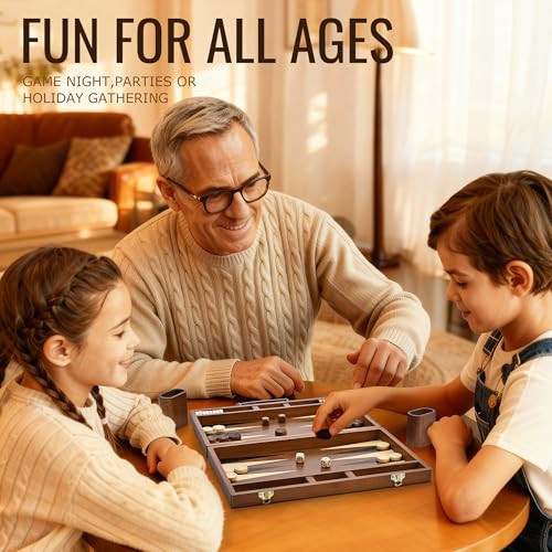ropoda Sapele Wood Backgammon Board Game Set (15 Inches) for Adults and Kids - Classic Board Strategy Game - Portable