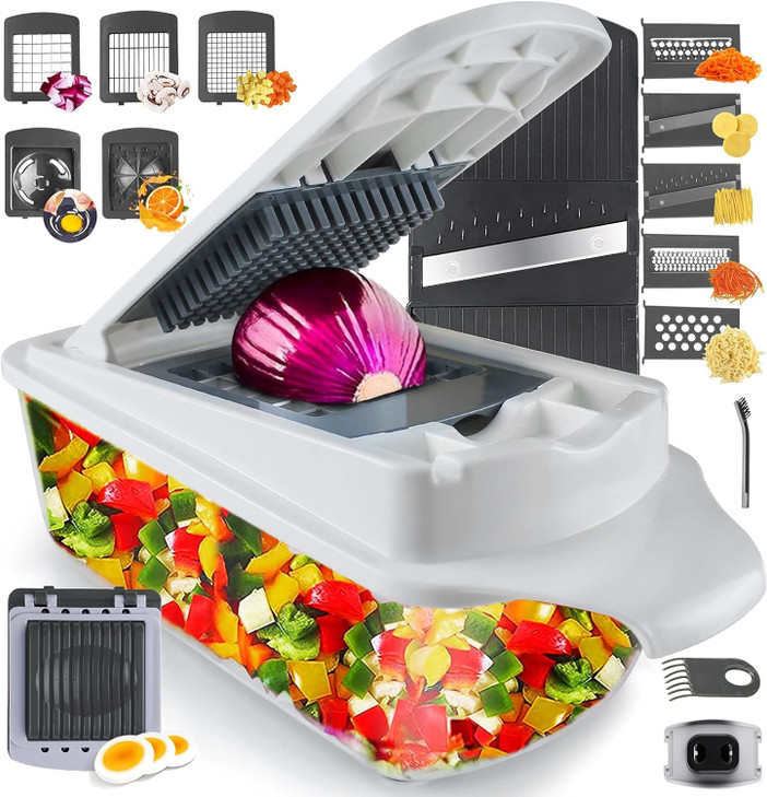 RüK Vegetable Chopper Slicer Onion Dicer, Multi 22-in-1 Veggie Mandoline Food Cutter for Tomato Fruit with Lemon