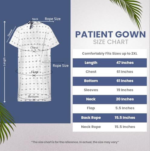 Unisex Hospital Gowns Back-Tie Patient Gowns Men Women Fits Sizes up to 2XL, Blue Star, Pack of 6