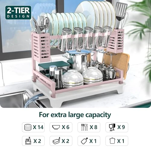 B-Land Dish Drying Rack, Rust-Proof 2 Tier Dish Racks for Kitchen Counter