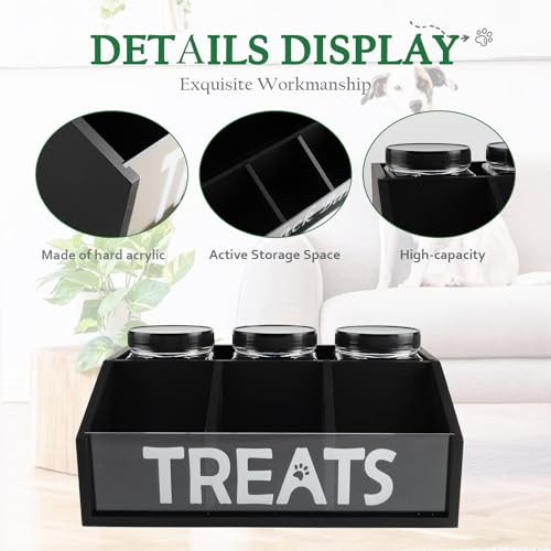 Geyecete Dog Treat Container cat food container with 3 Jars & Compartments pet treat storage dog treat container