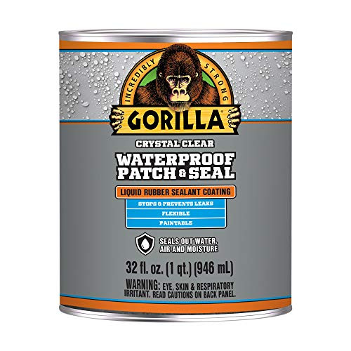 Gorilla Patch & Seal Liquid Rubber Waterproof Sealant, Crystal Clear, 32 Ounce (Pack of 1) - Seals Out Water, Air, and