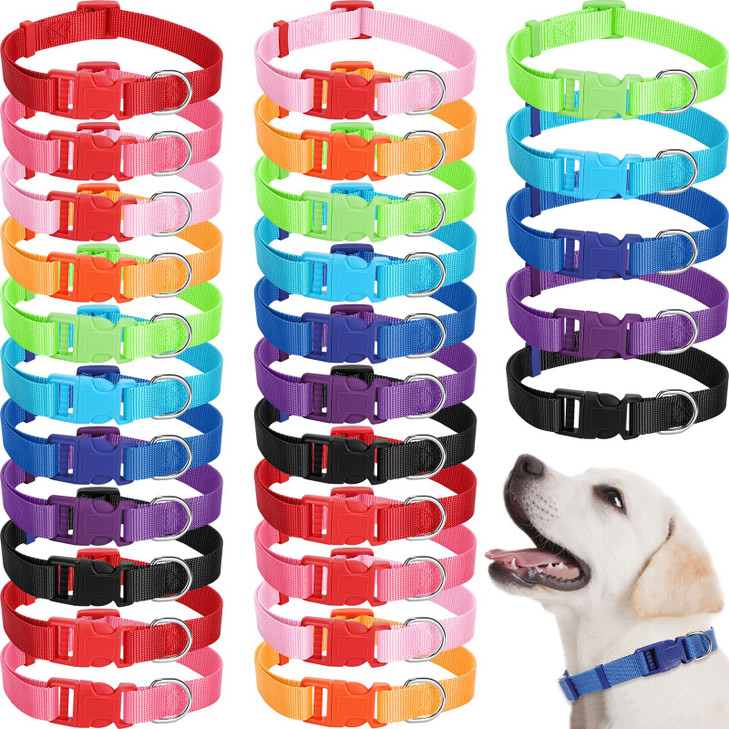 Amylove 27 Pcs Dog Collar Bulk Adjustable Nylon Puppy Collar for Small Medium Large Dogs Multiple Pet with Quick