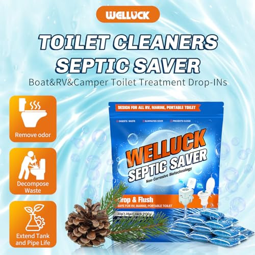 WELLUCK 50 Packs RV Black Tank Treatment Drop Ins, Black Tank Deodorizer for RV, Camping Tank Cleaners Chemicals, MAX