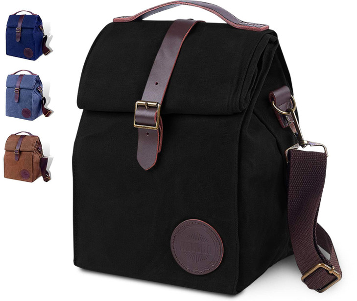 ASEBBO Classic Canvas Lunch Bag, 10L Insulated & Shoulder Strap for Adults