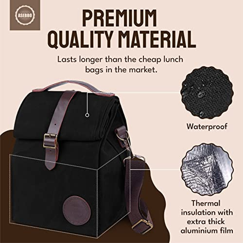 ASEBBO Classic Canvas Lunch Bag, 10L Insulated & Shoulder Strap for Adults