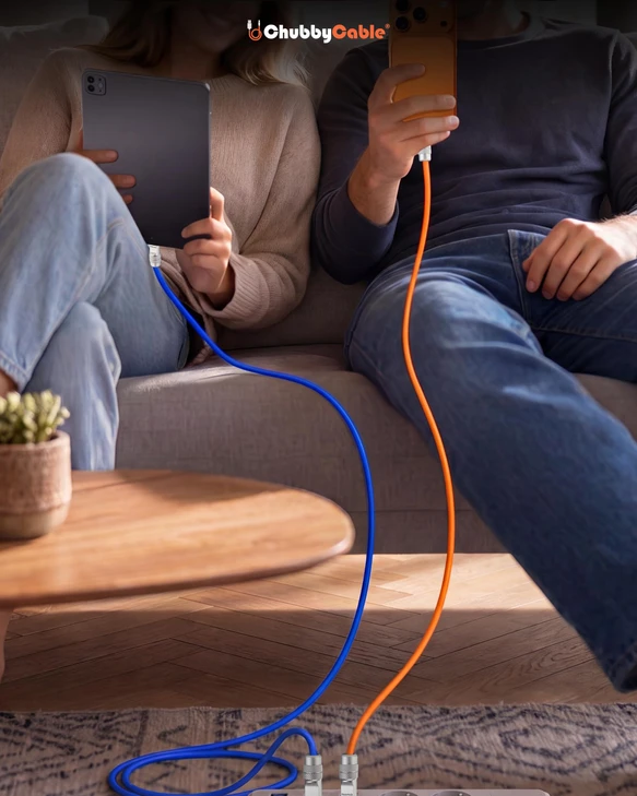 chubbycable 240W Silicone USB C to C Cable, 2 Pack, Blue+Orange, 3.3FT