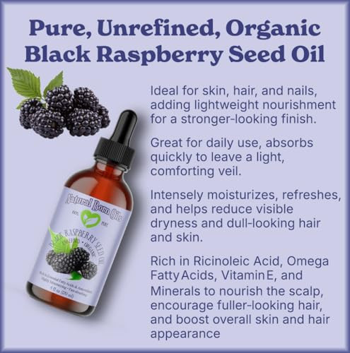Natural Born Oils 2oz Black Raspberry Seed Oil, 100% Pure & Natural, Cold-Pressed, Unrefined, Organic, for Healthy Skin & Hair - Includes Pump & Drop