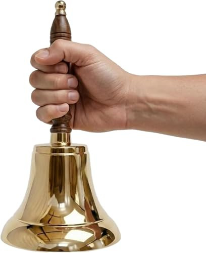 Large & Heavy Solid Brass Loud Hand Call Bell for Weddings, Christmas, School 11"(H) 5"(D) Polished Brass By The Metal