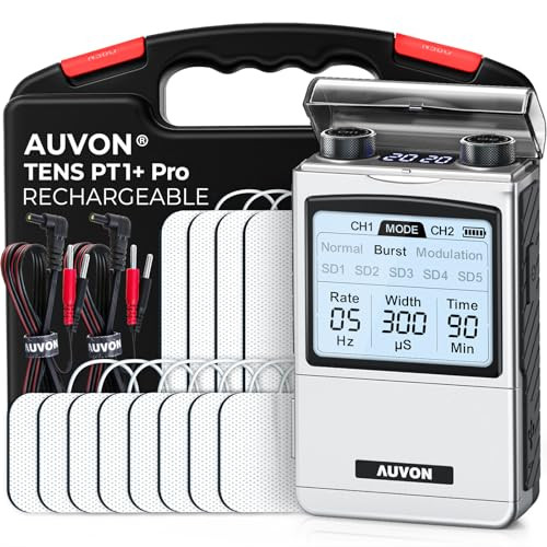 AUVON Rechargeable Digital TENS Unit Muscle Stimulator, Customizable 8-Mode