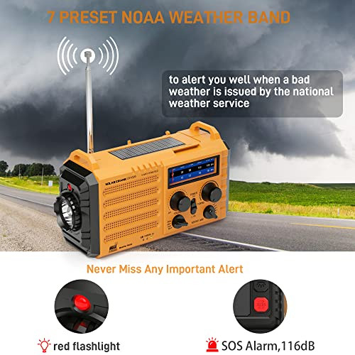 Eoxsmile Emergency Radio with NOAA Weather Alert, Solar Hand Crank Portable