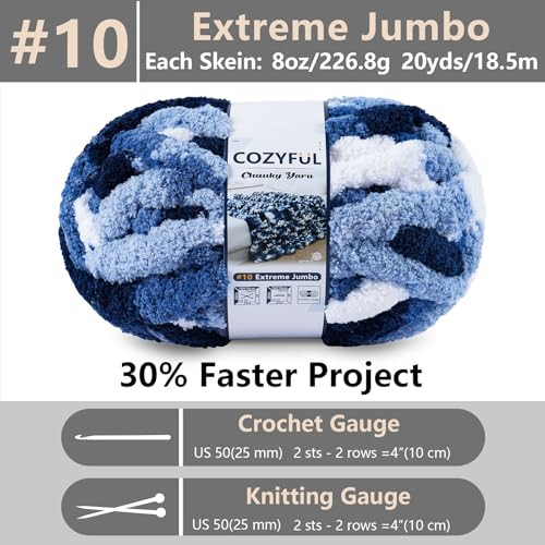 Cozyful Chunky Yarn for Hand Knitting - #10 Chunky Chenille Blanket Yarn, Jumbo Big Thick Chunky Yarns for Crocheting,