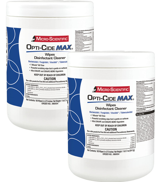 Micro-Scientific Opti-Cide Max Disinfecting Wipes (2 Pack) - 320 Wipes - Hospital Grade EPA Registered Disinfectant