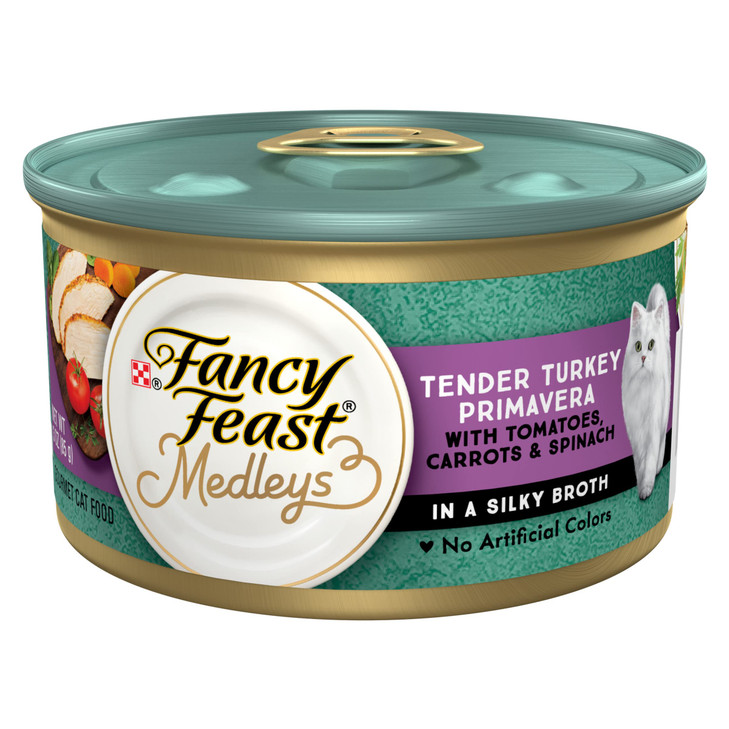 Purina Fancy Feast Wet Cat Food, Medleys Tender Turkey Primavera With Tomatoes, Carrots and Spinach in Broth - (Pack