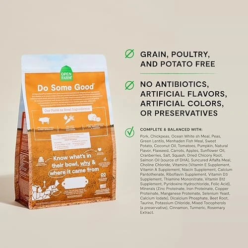 Open Farm Grain Free Dry Dog Food, Pork Kibble, 4lb Bag