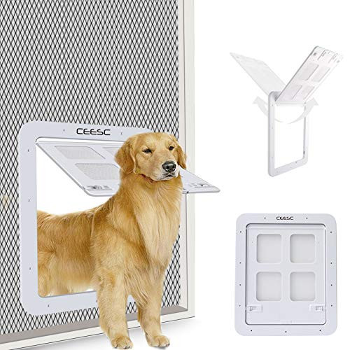 CEESC Dog Screen Door - Lockable Pet Door (14.56" x 16.92", Large, White)