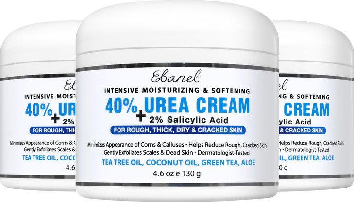 Ebanel Urea Cream 40% plus Salicylic Acid 2% for Dry Cracked Feet Skin, 3PK