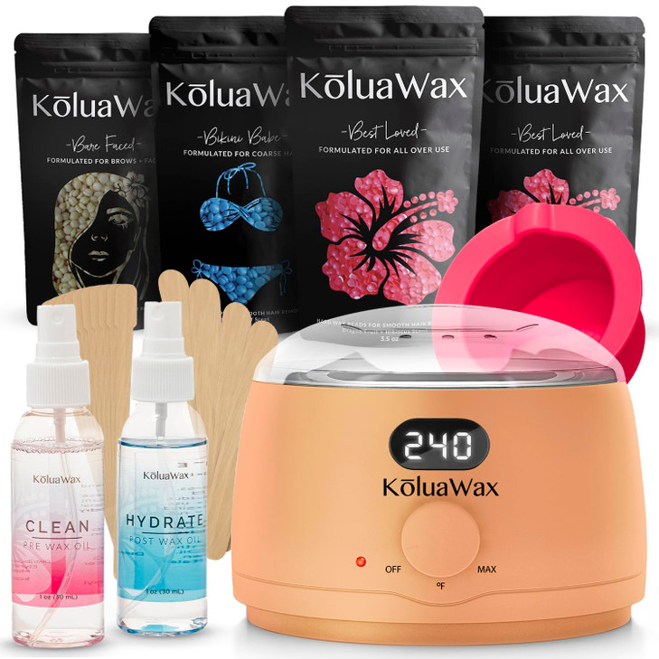 KoluaWax Waxing Kit Hair Removal For Men & Women Beginner Friendly - Peach