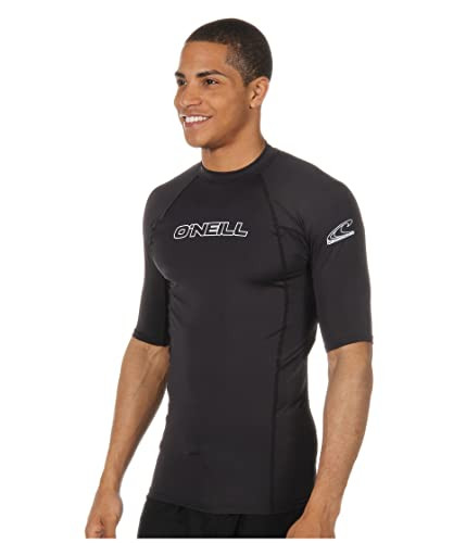 O'Neill Wetsuits Men's Basic Skins UPF 50+ Short Sleeve Rash Guard, Black, Large