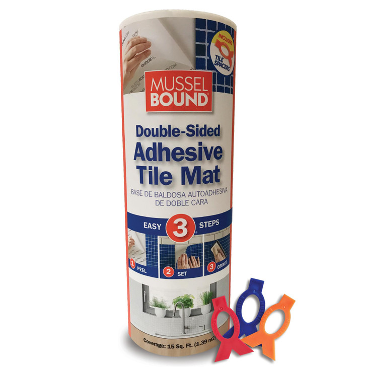 MusselBound Adhesive Tile Mat with Spacers - a Strong Double-Sided Adhesive that Replaces Messy Mortar. Clean, Easy,
