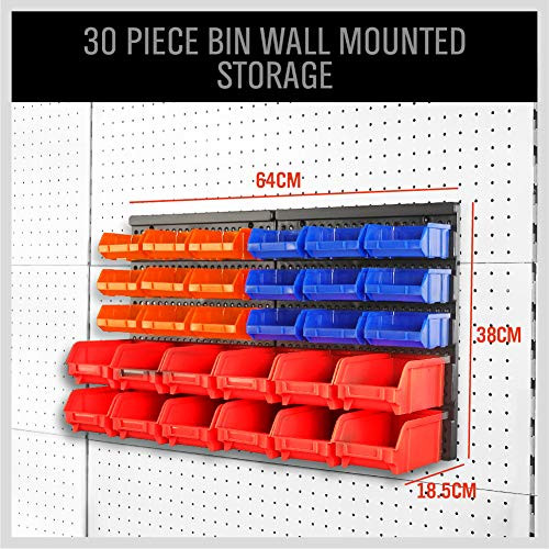 SEDY 30-Bin Wall-Mounted Storage Rack System - Heavy-Duty Garage Tool Organizer for Screws, Nuts, Bolts, Nails, Beads,