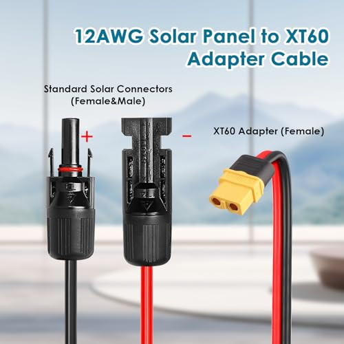 MOOKEERF Solar to XT60 Charge Extension Cable 30FT 12AWG XT60 Solar Cable for Portable Power Station Battery Pack