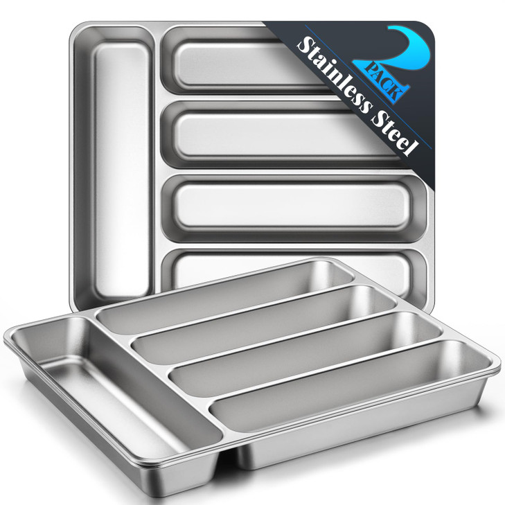 IKOCO 2-Pack Silverware Organizer, Stainless Steel, Dishwasher Safe