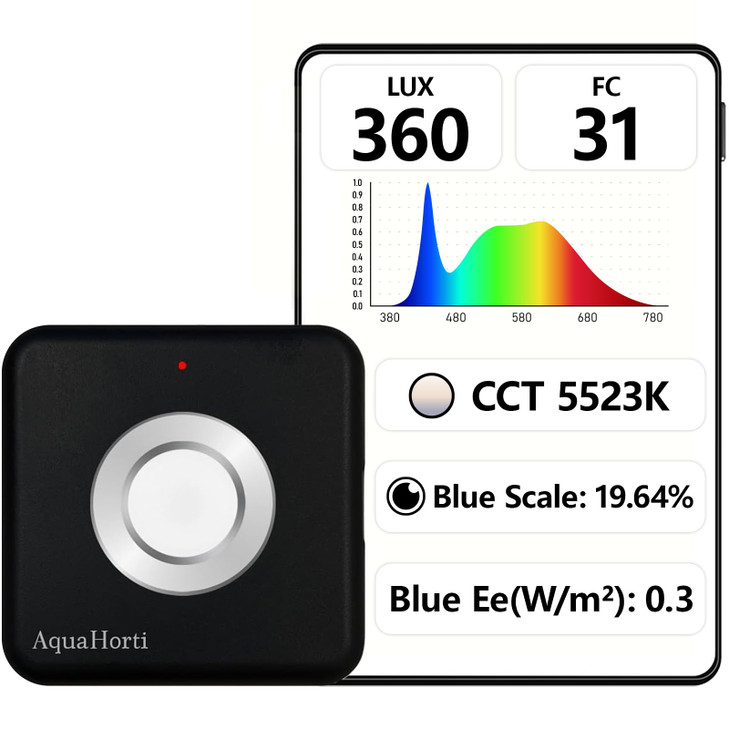 AquaHorti AH-300 Light Meter,Test LED Spectrum,CCT,LUX,Foot Candle,Blue Light Meter,LUX Distribution, Data Exported as