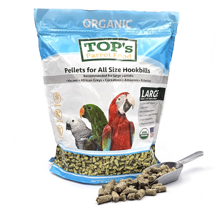 TOP's Parrot Pellets 4 lb, USDA Organic Certified, Non-GMO Bird Food for Hookbills