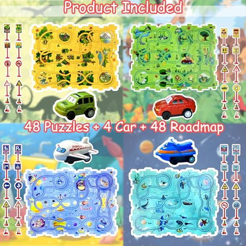 100PCS Puzzle Racer Kids Car Track Set Puzzle Racer Car Track Set with Roadmap Puzzle Track Car Play Set Toy for Kids