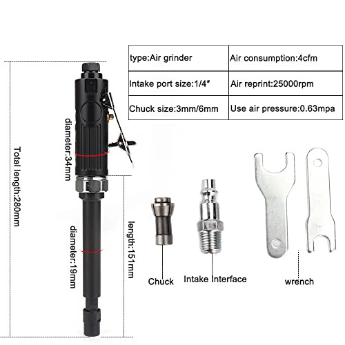 Baisiky 11" Extra Long Extension 1/4 Straight Extended Air Die Grinder