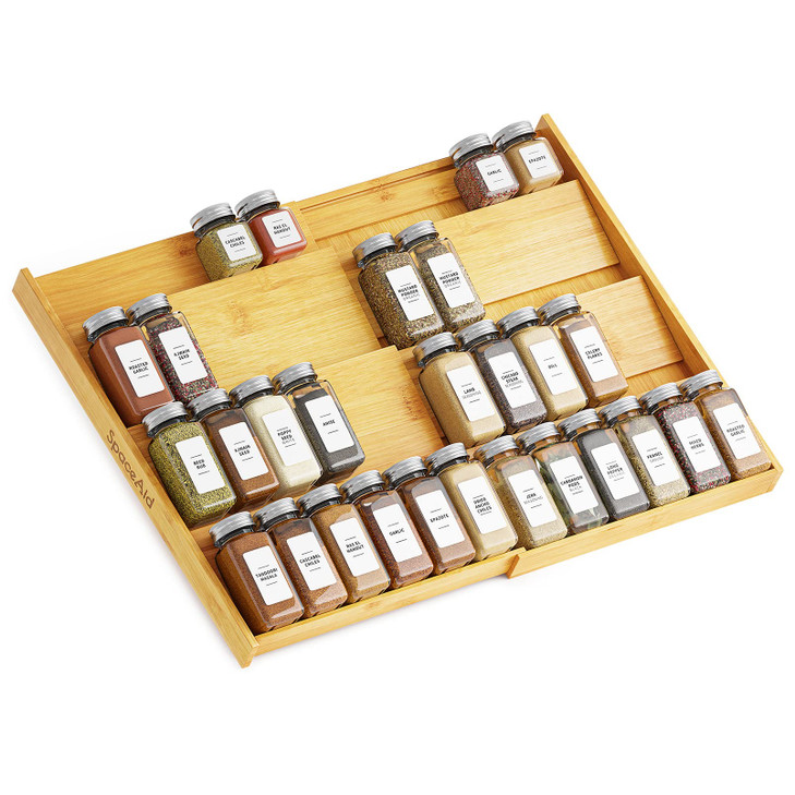 SpaceAid Bamboo Spice Drawer Organizer, (Need 3" Deep Drawer) Expandable 4 Tier Spices Rack for Cabinet, Kitchen