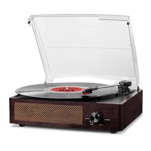 Vinyl Record Player Turntable with Built-in Bluetooth Receiver & 2 Stereo Speakers, 3 Speed 3 Size Portable Retro