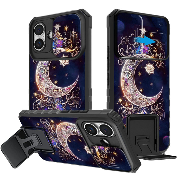 BEOTIWAD for iPhone 16 6.1" Case with Sliding Camera Cover Built-in Stand Kickstand Dual Layer Heavy Duty Shockproof Protective Cover for iPhone 16 6