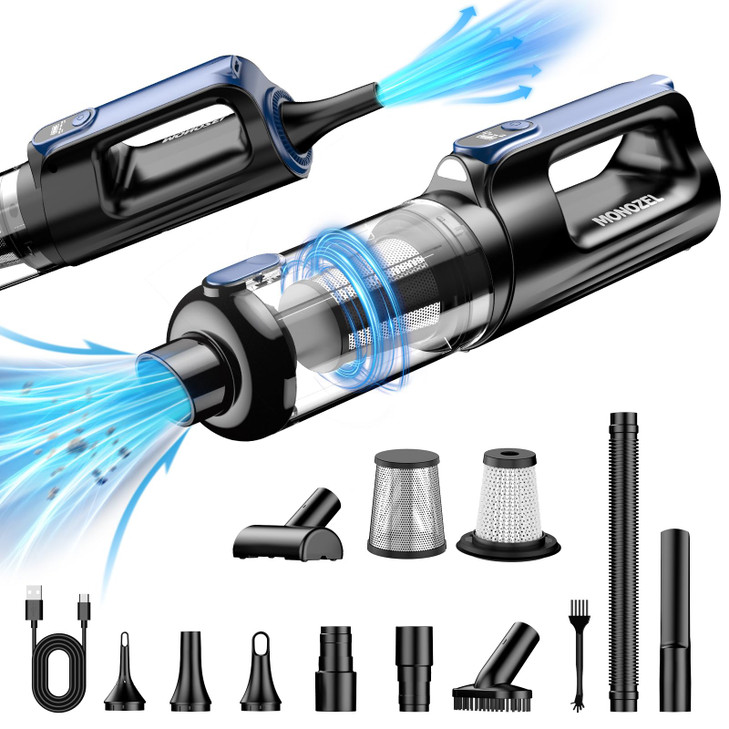 MONOZEL Car Vacuum Portable Cordless, 18000Pa 2 in 1 Vacuum Cleaner&Air Duster, 130W Brushless Motor Handheld Vacuum