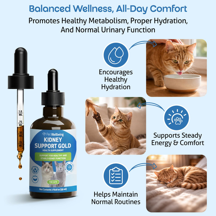 Pet Wellbeing Kidney Support Gold for Cats - Kidney Care & Hydration, 2 oz