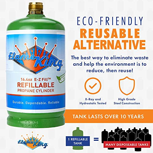Flame King 1LB EMPTY Propane Cylinder Tank  Refillable  Reusable  Safe and Legal Refill Option  DOT Compliant 